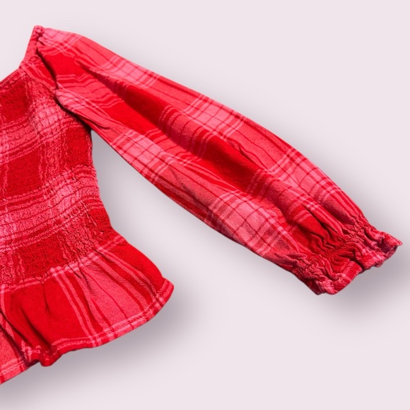 Thereabouts Charming Red And Pink Plaid Smocked Girls Blouse Size XS 6-6X - Picture 4 of 9